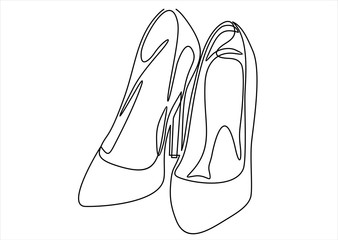 Continuous line drawing of women's high heel shoes. 