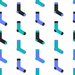 Trendy socks seamless pattern in bright colors on white background. Scandinavian style. Flat cartoon vector illustration