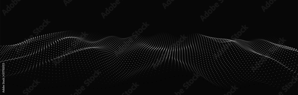 Poster Abstract digital wave of particles. Futuristic point wave. Technology background vector. Vector illustration