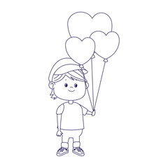 cartoon boy with hearts balloons, flat design