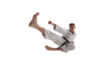 Karate fighters isolated on white.