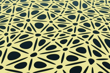 Background abstract light green pattern on dark triangles and circles blank for banner. Photorealistic 3d render.