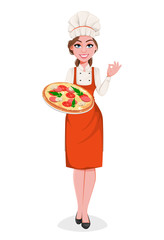 Beautiful young chef woman. Pretty cook lady