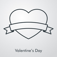 Día de san Valentín. Icono plano corazón con cinta para mensaje en fondo gris