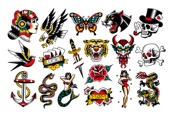 Set Of Old School Tattoo Designs