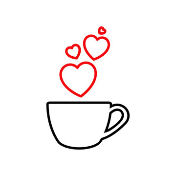 recommend clip art: Icono plano lineal taza de café y corazones como humo en negro y rojo