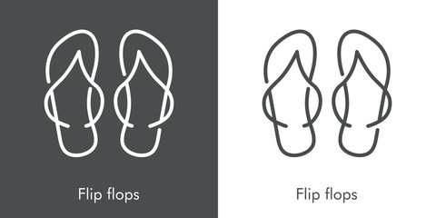 Icono plano lineal chanclas en fondo gris y fondo blanco