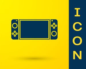 Blue Portable video game console icon isolated on yellow background. Gamepad sign. Gaming concept.  Vector Illustration © vector_v