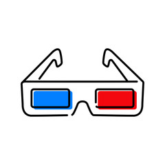 Icono plano lineal gafas de visión para películas 3D en azul y rojo