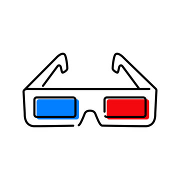 recommend clip art: Icono plano lineal gafas de visión para películas 3D en azul y rojo