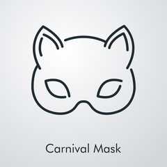 Icono plano lineal máscara de carnaval de gato en fondo gris