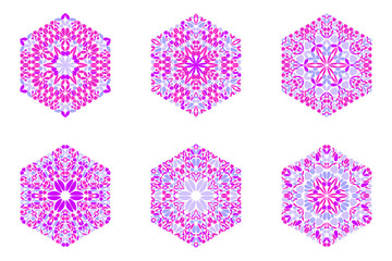 Isolated flower ornament hexagon symbol template set - geometrical geometric ornamental vector graphic elements