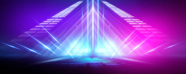 Ultraviolet abstract light. Diode tape, light line. Violet and pink gradient. Modern background, neon light. Empty stage, spotlights, neon. Abstract light.