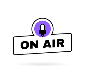 Podcast geometric badge on air live. Concept of radio broadcasting or streaming. Logo design. Vector illustration