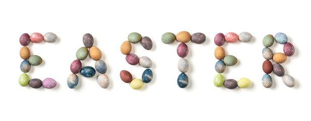 Easter written with colored easter eggs