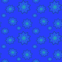 Seamless repeat pattern with flowers blue background. drawn fabric, gift wrap, wall art design, wrapping paper, background, fabric print, web page backdrop.