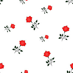Seamless roses pattern  of red  flowers on a white background. Floral pattern for wallpaper or fabric. Flower rose. Botanic Tile.
