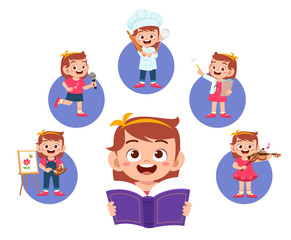 happy cute kid girl dreaming about future