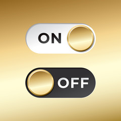 On and Off Gold Toggle Switch Buttons with Lettering Modern Devices User Interface Mockup or Template - Black and White on Golden Background - Gradient Graphic  Design
