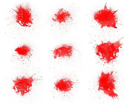 Set of red paint blots. Beautiful red brushes