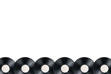 Vinyl records isolated on white background. Copy space, flat lay