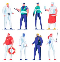 Cartoon Swordsman, Fencing Sport, Police Officer.