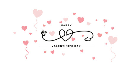 Happy Valentine's Day handwritten heart with arrow line design pink hearts white background banner