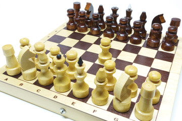 Chess first move. Shallow DOF, focus on white pawn. Isolated on white.