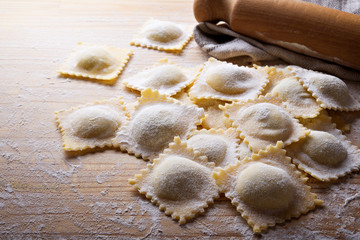 Homemade spinach and ricotta ravioli