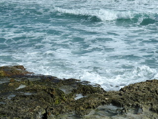 Waves Crashing into Rocks on Coast of Cozumel, Mexico