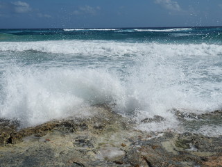 Waves Crashing into Rocks on Coast of Cozumel, Mexico