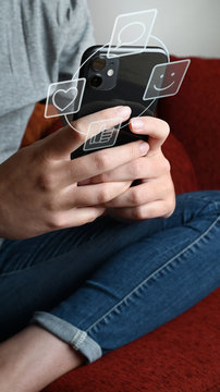 Young woman or teenager with cellphone or mobile Phone for social media - Likes - Chats - Posts