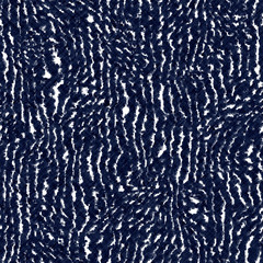 Indigo cyanotype dyed effect distressed worn bleached graphical motif. Noisy brushed faded mottled, intricate grungy stained navy design. Seamless repeat vector eps 10 pattern swatch.
