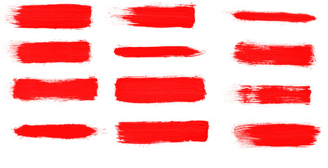 Set of red paint smear brush for painting