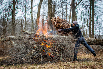 Cleaning up backyard from trash wood and leafs