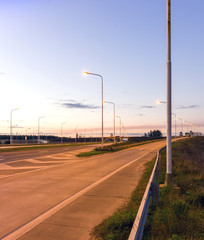 Fototapeta na wymiar Lights illuminating highway of National Route 14, in the province of Entre Rios, Argentina
