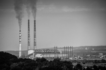The largest air pollutant in western Ukraine is coal-fired power plant Burshtyn TES. 2 flue gas stacks 250 meters in height and one 180 emit 500 tons of harmful substances a day into the atmosphere.