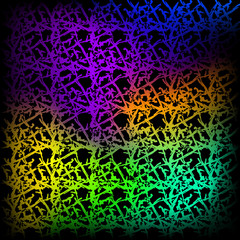 Fluttering pattern of neon squiggles and violet ropes on a black background.