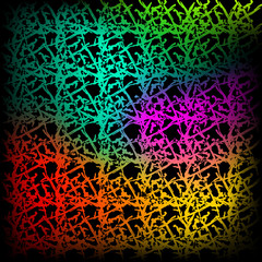 Fluttering pattern of neon squiggles and light blue ropes on a black background.