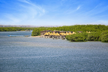 Joal Fadiouth, ancient millet loft in piles stands above sea level in the lagoon. It is close to a Christian town on a small island in the south of Senegal, Africa.