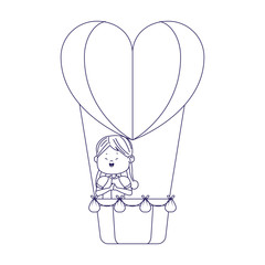 happy girl in hot air balloon in heart shape, flat design