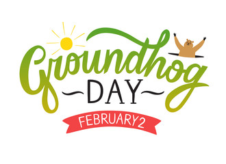 Groundhog Day illustration with title and cartoon groundhog