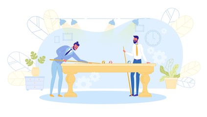 Young Men Playing Billiard at Office or Night Club