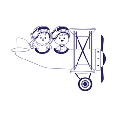light aircraft with happy girl and boy, flat design