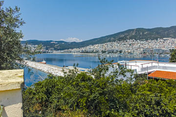Panorama of embankment of city of Kavala, Greece