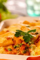 rigatoni alla emiliana in a casserole