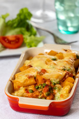 rigatoni alla emiliana in a casserole