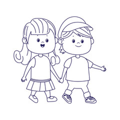 cartoon happy boy walking with cute girl, flat design