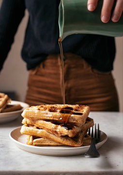 Syrup Pouring on Waffles