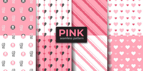 Pink color seamless pattern collection. Valentine heart element.  Vector designs